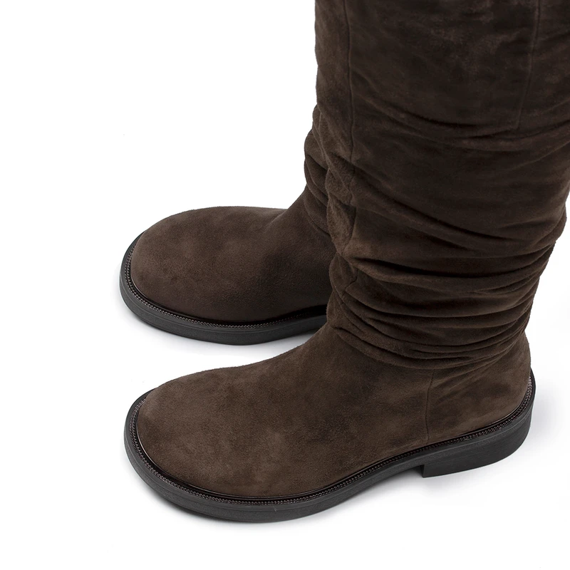 Women's Beige Suede Boots with Gathers GS 5424816 TPS