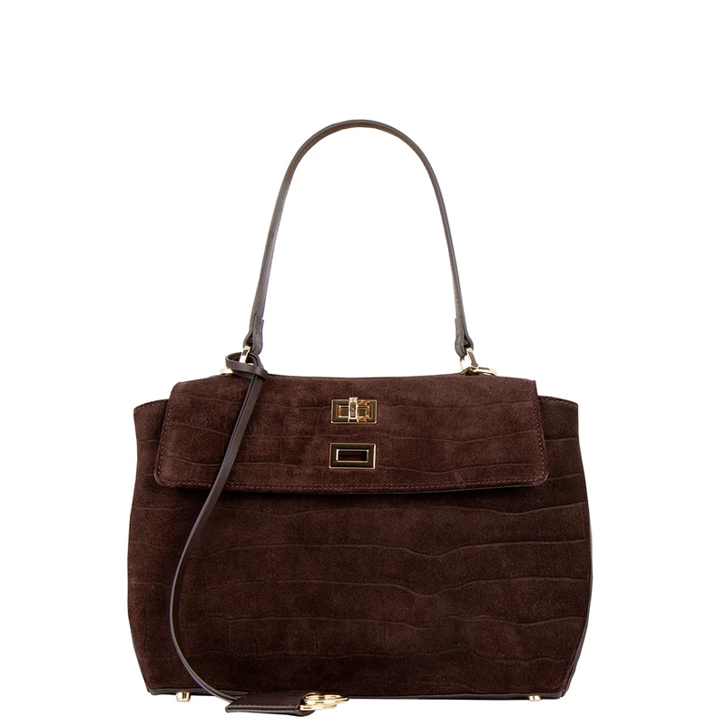 Women's Brown Suede Satchel Bag YB 5226016 BRS