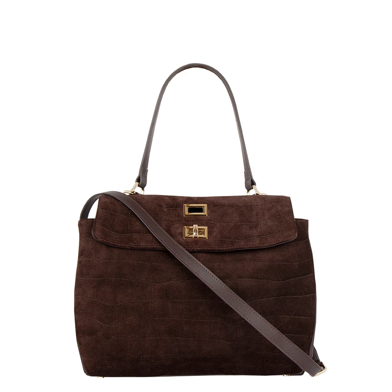 Women's Brown Suede Satchel Bag YB 5226016 BRS