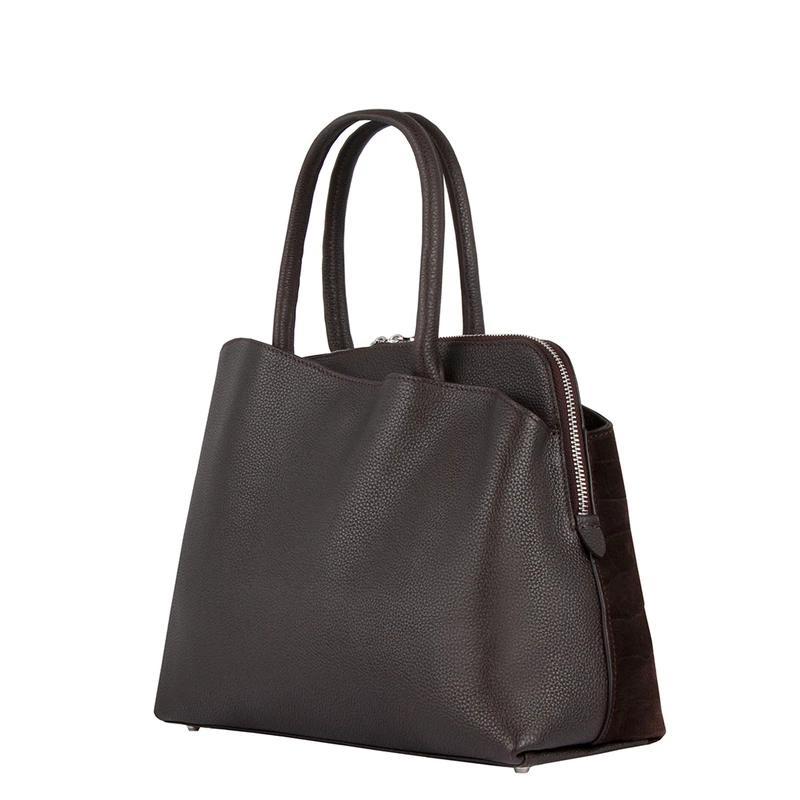 Women's Chocolate Croc-Embossed Suede Bag YB 5429016 BRS