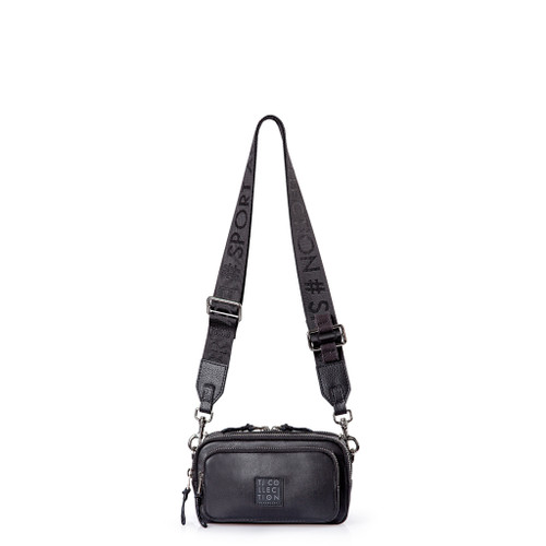 Smooth Black Glove Leather Bag with Tracolla Belt | TJ COLLECTION