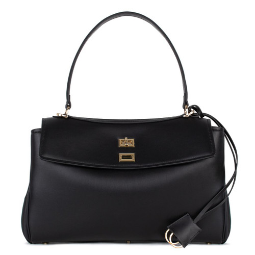 Black Leather Charlie Bag with Turn-Lock | TJ COLLECTION