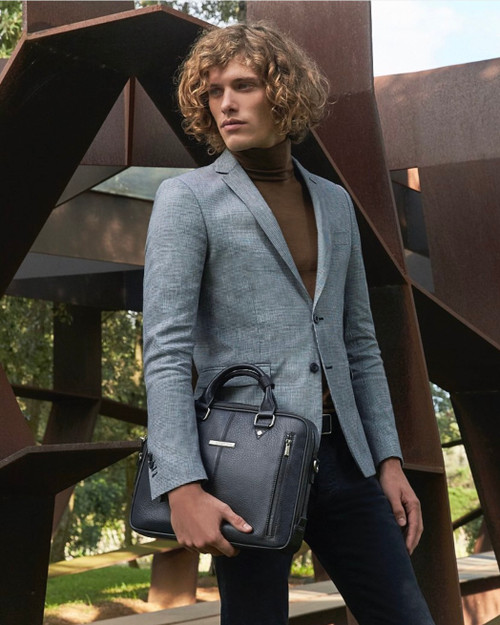 Black Grained Leather Business Bag Oxford | TJ COLLECTION