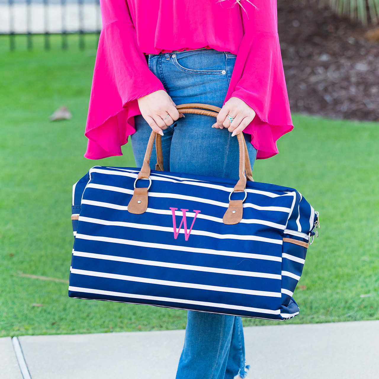 Removable Handbag Strap: Navy & White Adjustable Striped Crossbody