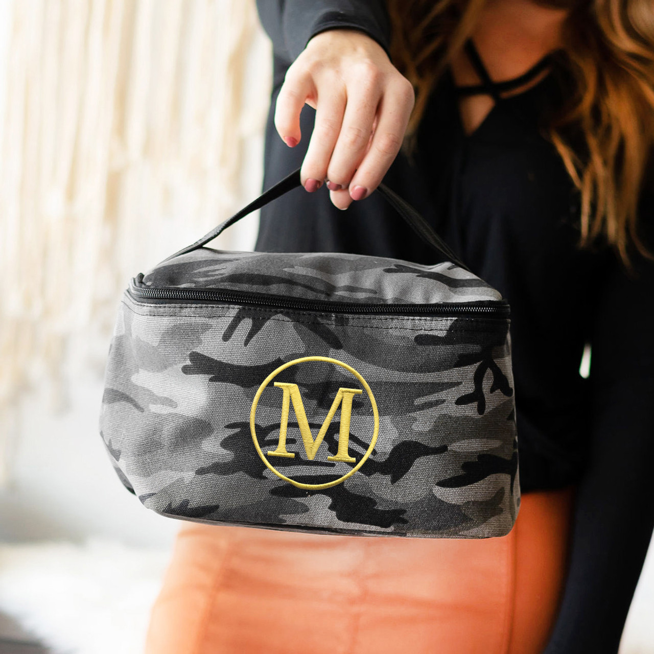 Monogrammed Black Camo Cosmetic Bag