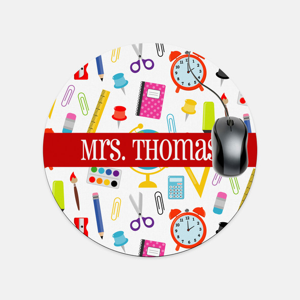 School Supplies Round Mouse Pad