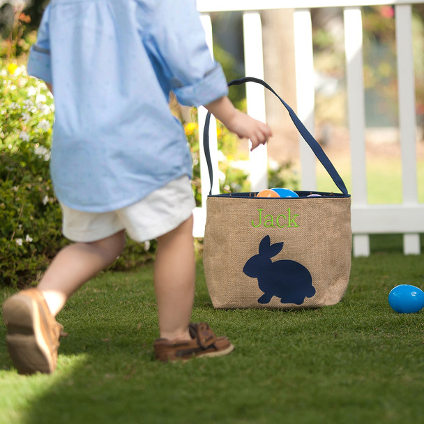 Navy Burlap Bunny Bucket