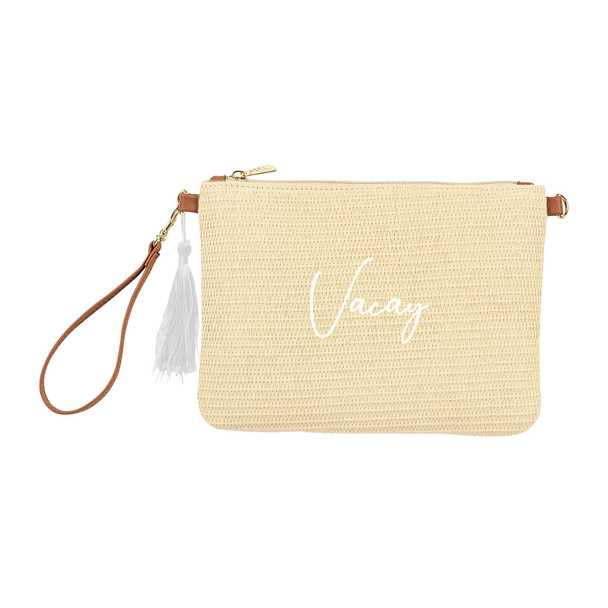 White Vacay Embroidery Natural Madeline Wristlet