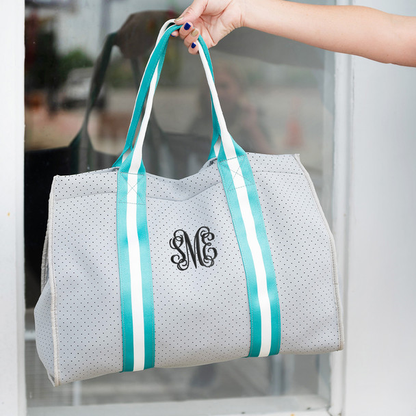 Teal Stripe Neoprene Tote