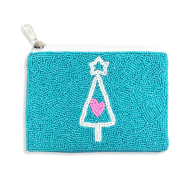 Aqua Christmas Tree Coin Purse