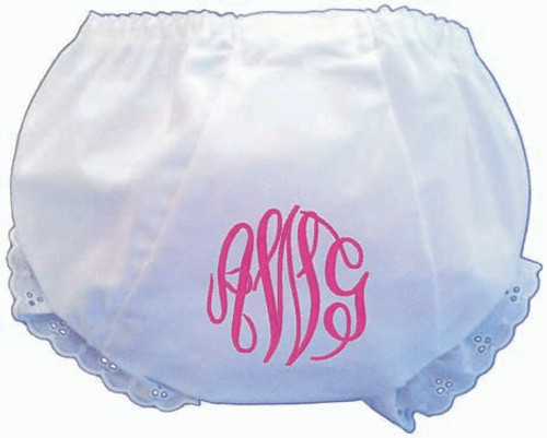 Monogrammed baby bloomer panties - A cute traditional gift available in sizes from zero to six