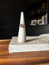 14k gold circle ring inlaid with deep purple jasper.