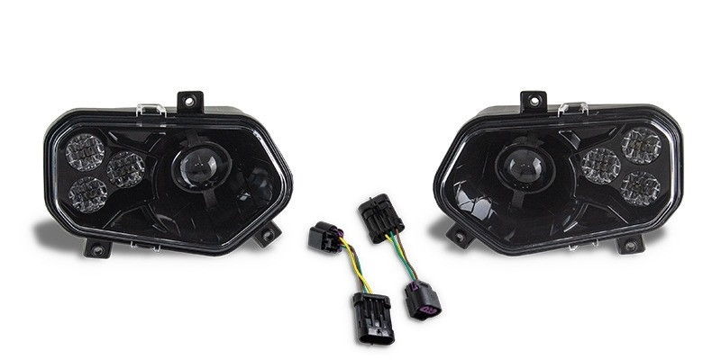 Polaris RZR 570 Black LED Headlights & Adapter Harnesses by Quad