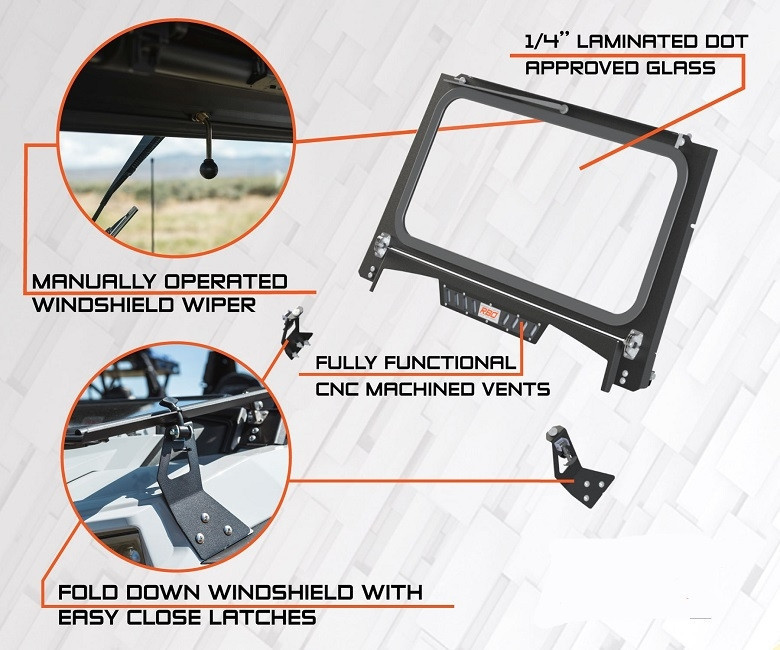 Polaris RZR Trail Folding Glass Windshield by RazorBack Offroad