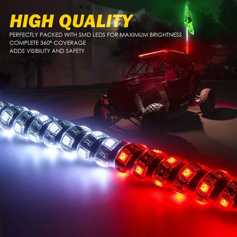 Polaris RZR Spiral Static LED Whip Light with Mexico Eagle Flag by