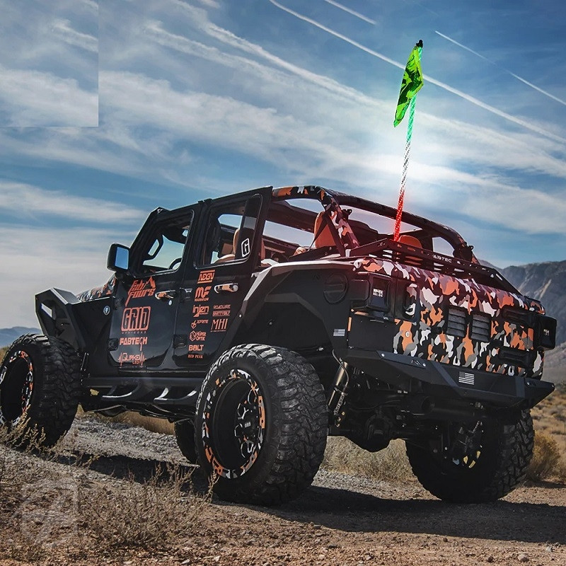 Polaris RZR Spiral Static LED Whip Light with Mexico Eagle Flag by