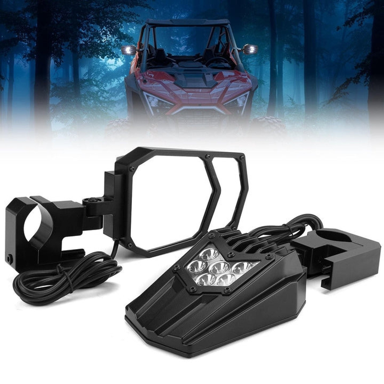 Enhance Visibility and Style with Kemimoto's Polaris RZR 1.5-2 Roll Bar  Mirrors with Light