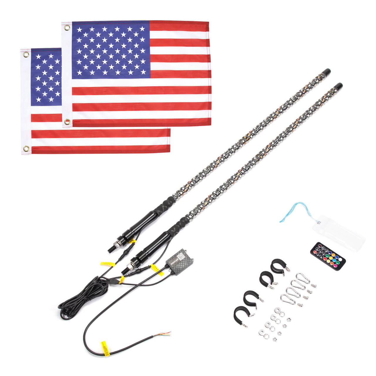 Polaris RZR 2Pcs Whip Light with RF, App Control & Flag mount