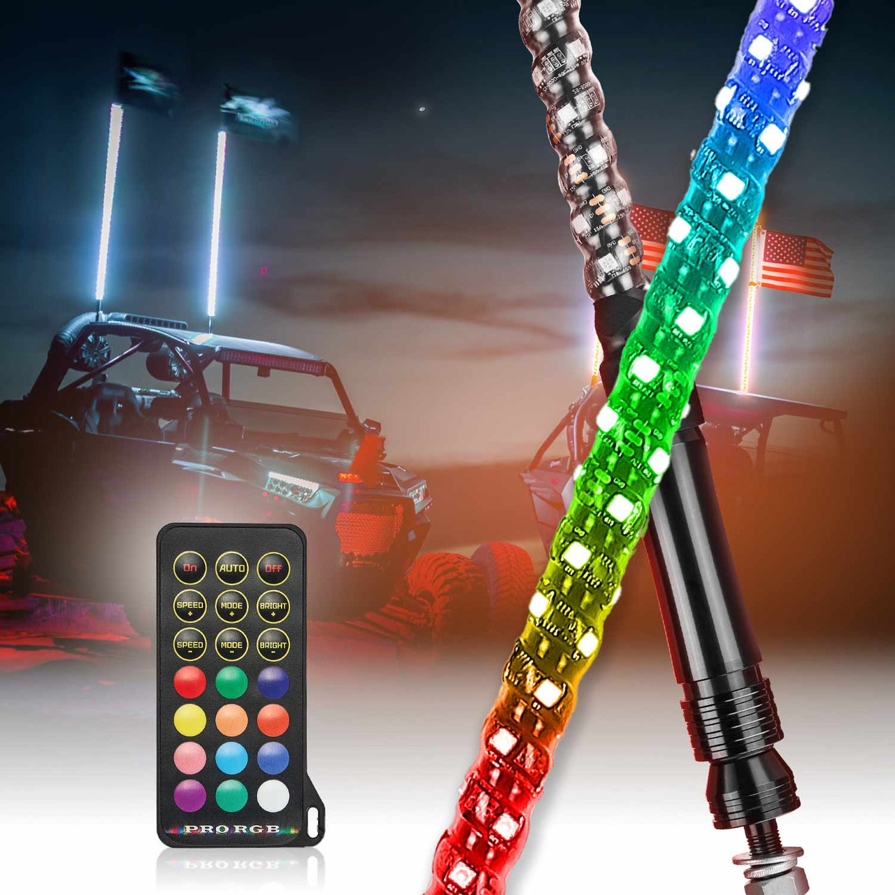 Polaris RZR Spiral Whip Light Set - 2PCS Whip Light & Flag mount