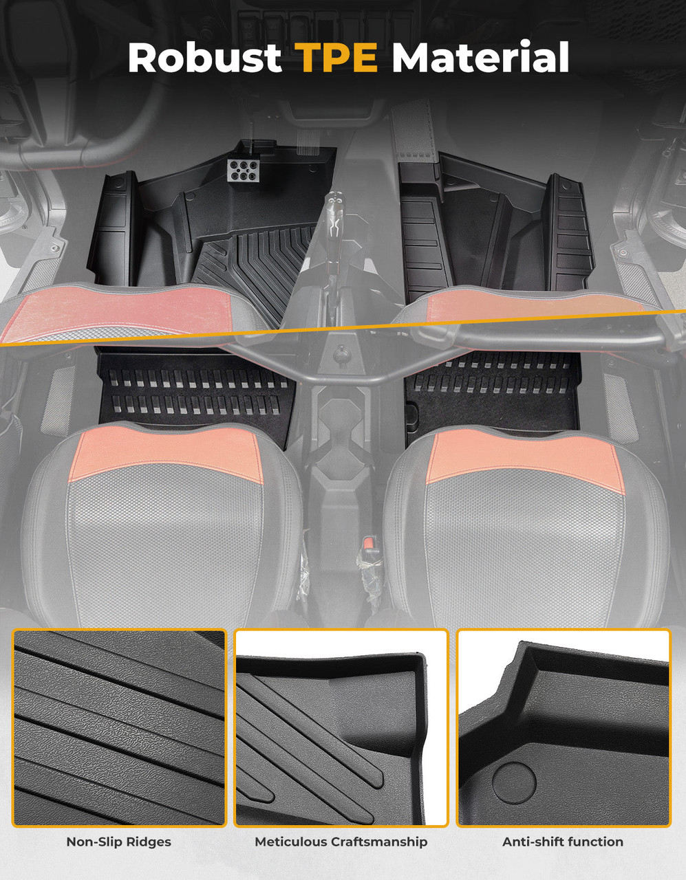 Polaris RZR 4 XP 1000 TPE Floor Mats by Kemimoto B0107-03206-BK