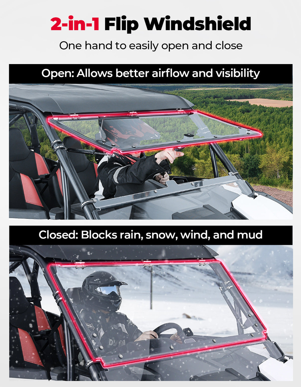 Polaris RZR XP 1000 (2024-2025) Full Flip Split Windshield Window