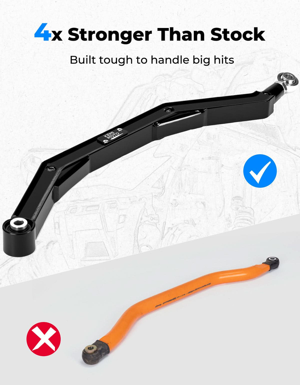 Polaris RZR XP 1000 Rear Radius Arms by Kemimoto - B0215-00001-BK-EPZ