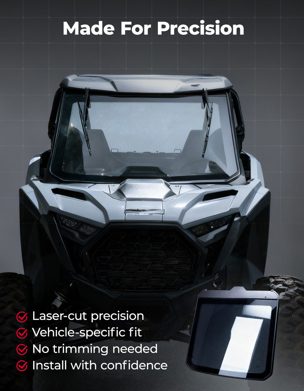 Polaris RZR Pro XP/S Glass Windshield w/ 2 Manual Wipers by