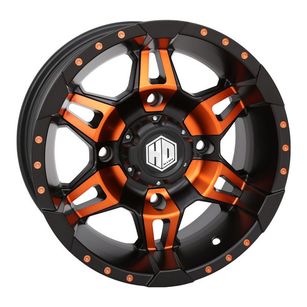 Polaris RZR Hd7 14" Orange/Black Wheels 30" Chicane Rx Tires by STI Powersport
