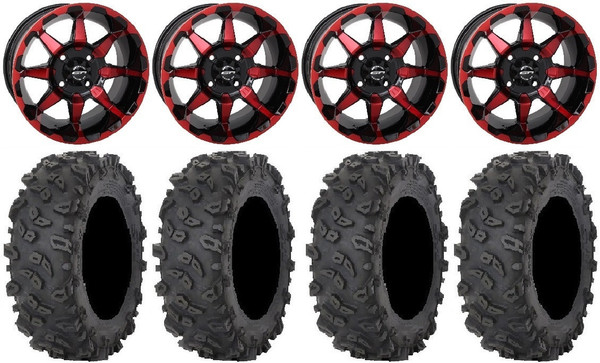 Polaris RZR Hd6 14" Red/Black Wheels 28" Roctane X2 Tires by STI Powersport