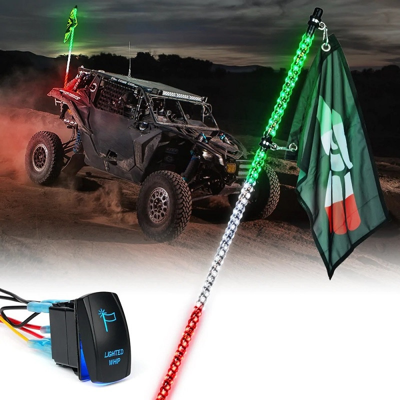 Polaris RZR Spiral Static LED Whip Light with Mexico Eagle Flag by