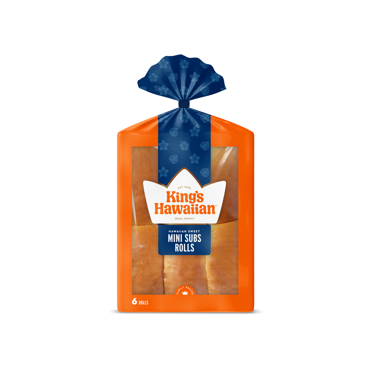 Single Package of King's Hawaiian Mini Sub Rolls on white background