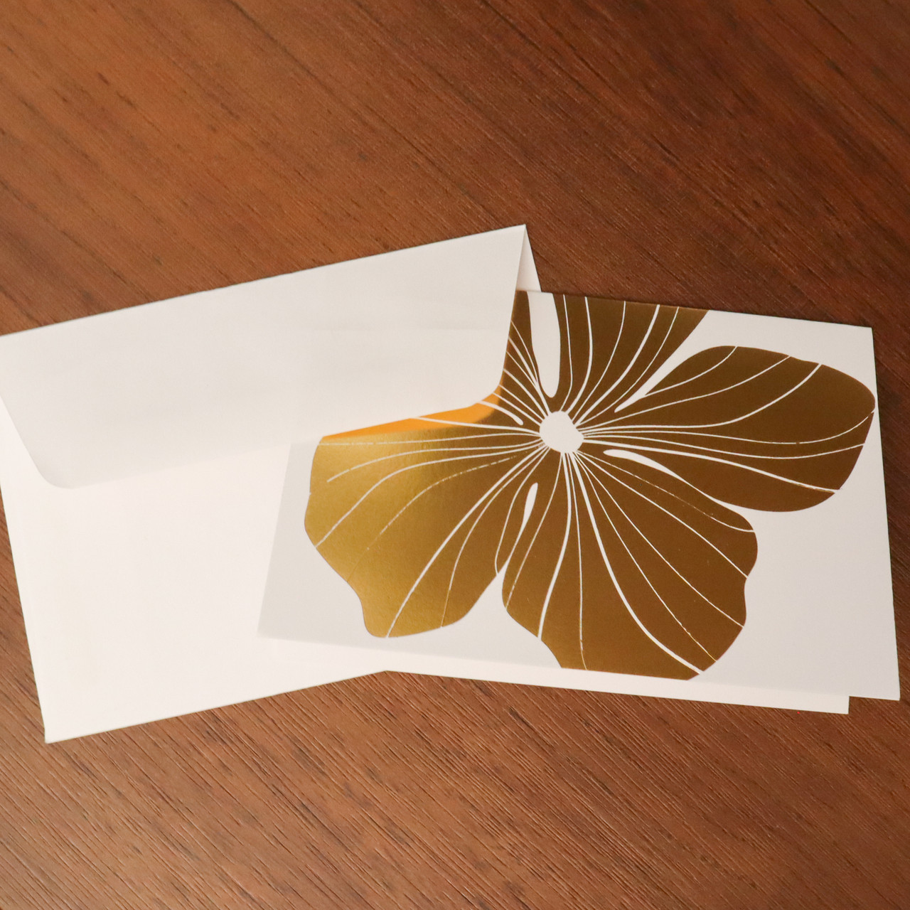 Gold Foil Hibiscus Note Card, Set of 6