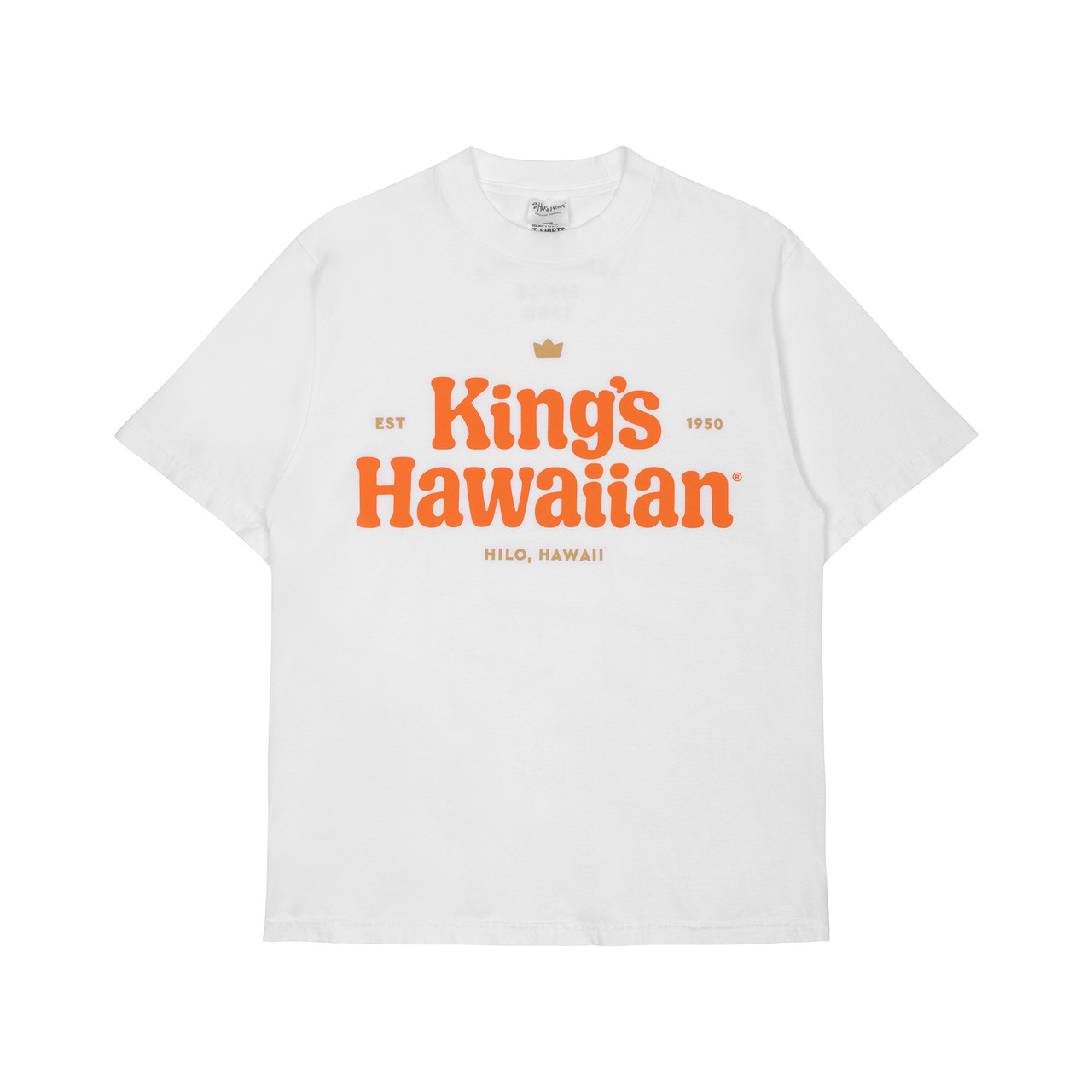 King's Hawaiian white tee with logo graphic, front King's Hawaiian white tee with logo graphic, front