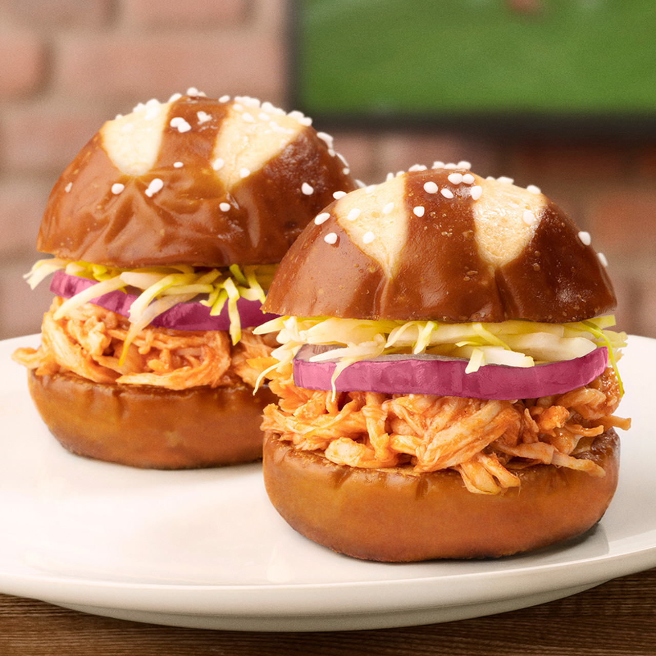 Image of Sliders on Original Hawaiian Sweet Pretzel Pre-Sliced Slider Buns, 2 Pack. 11 Ounces