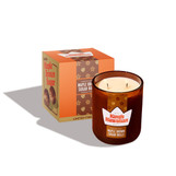 King's Hawaiian Maple Brown Sugar scented soy candle featuring an amber glass vessel, gold lid, and limited-edition gift box inspired by Maple Brown Sugar Rolls.