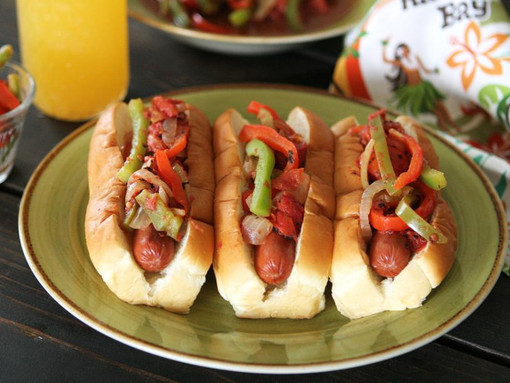 IPA Braised Hot Dog & Peppers