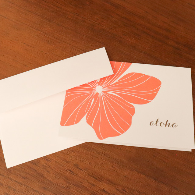 Coral Hibiscus Folded Note Cards, Set of 6