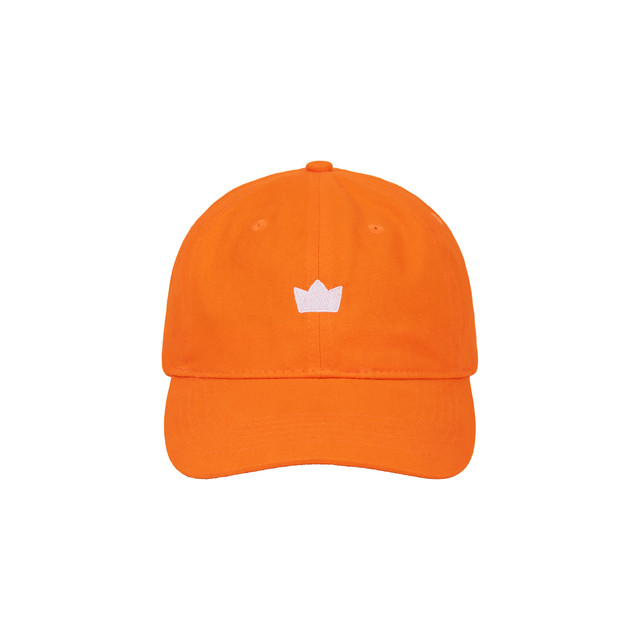 King's Hawaiian crow orange dad hat with crown logo graphic, front