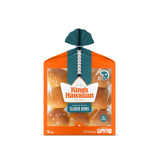 Single Package of King's Hawaiian Pre-Sliced Slider Buns in football packaging on White Background