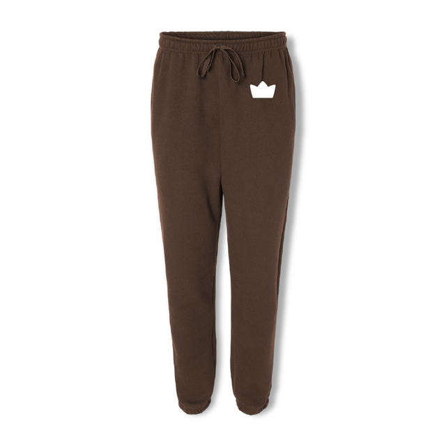 King's Hawaiian Maple Brown Sugar sweatpants in brown with white crown logo detail on the left hip.
