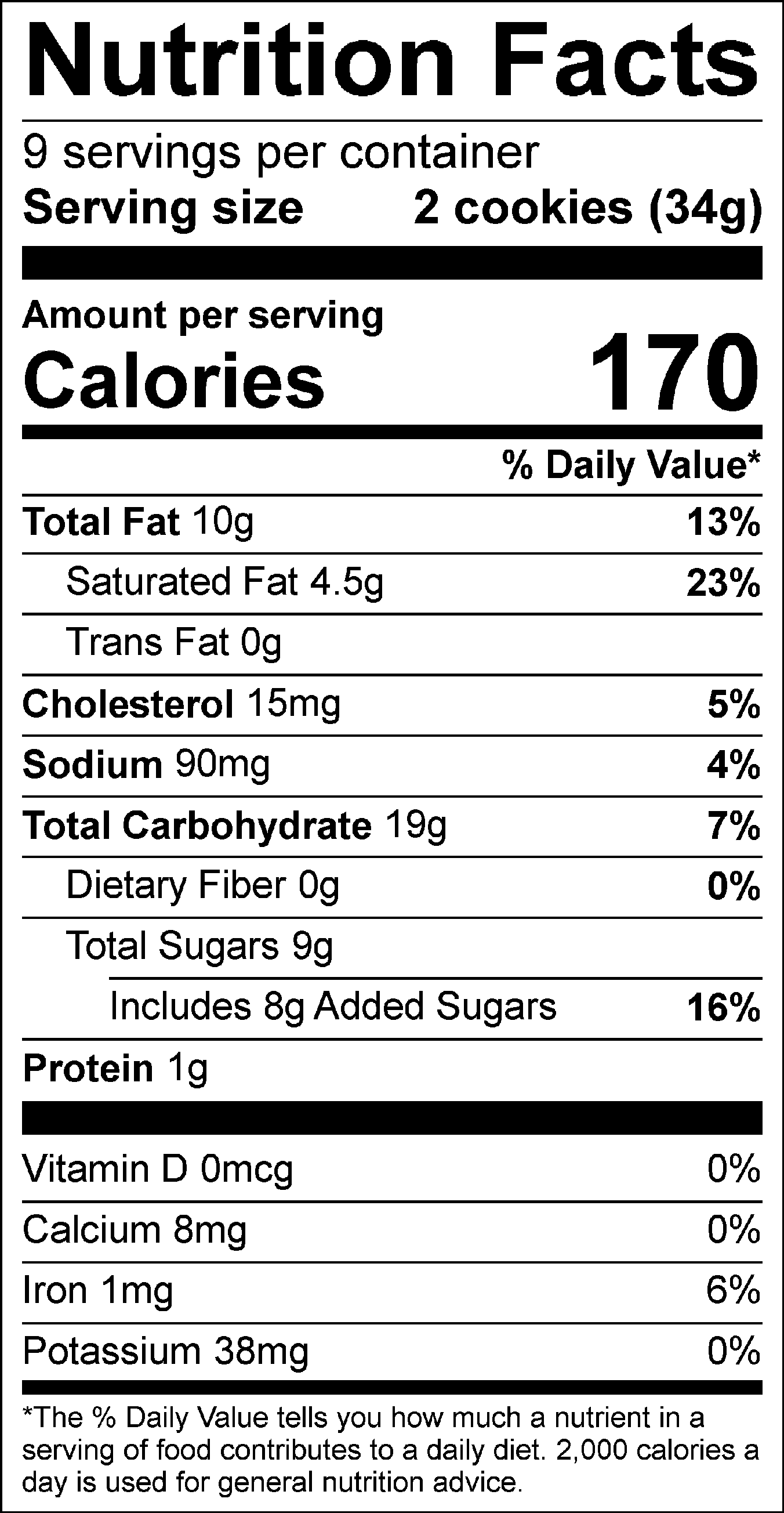 Coconut Macadamia Icebox Cookies Nutrition Label