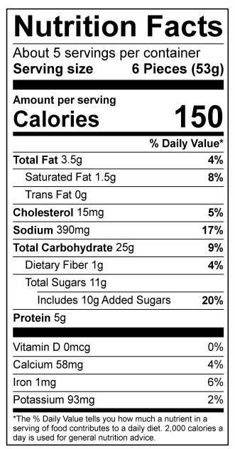 Jalapeno PRETZEL BITES 8.9 OUNCE NUTRITIONAL FACTS LABEL