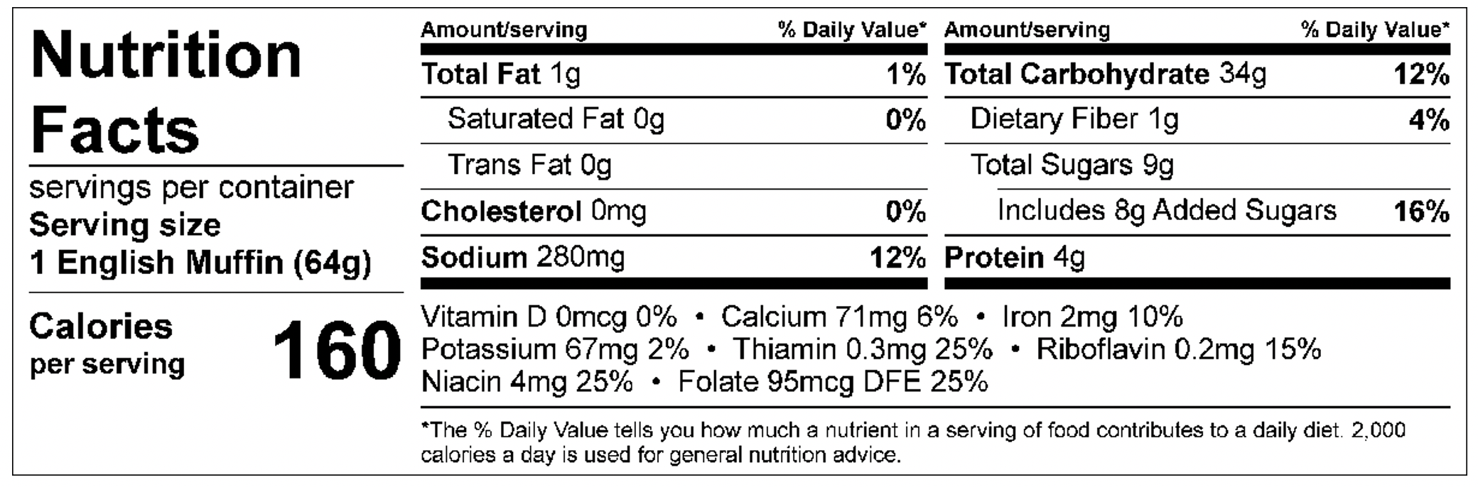 nutritional label of original hawaiian sweet english muffin