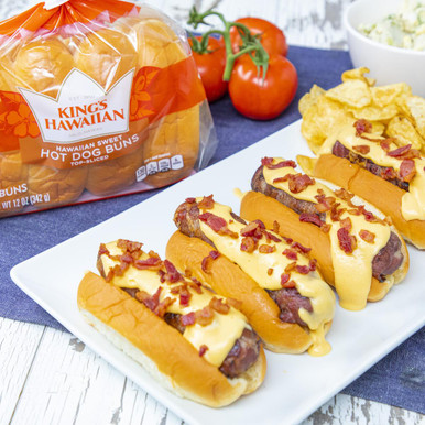 Bacon Wrapped Cheese Dogs topped with Bacon