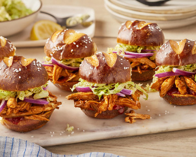 Pulled BBQ Chicken Pretzel Sliders