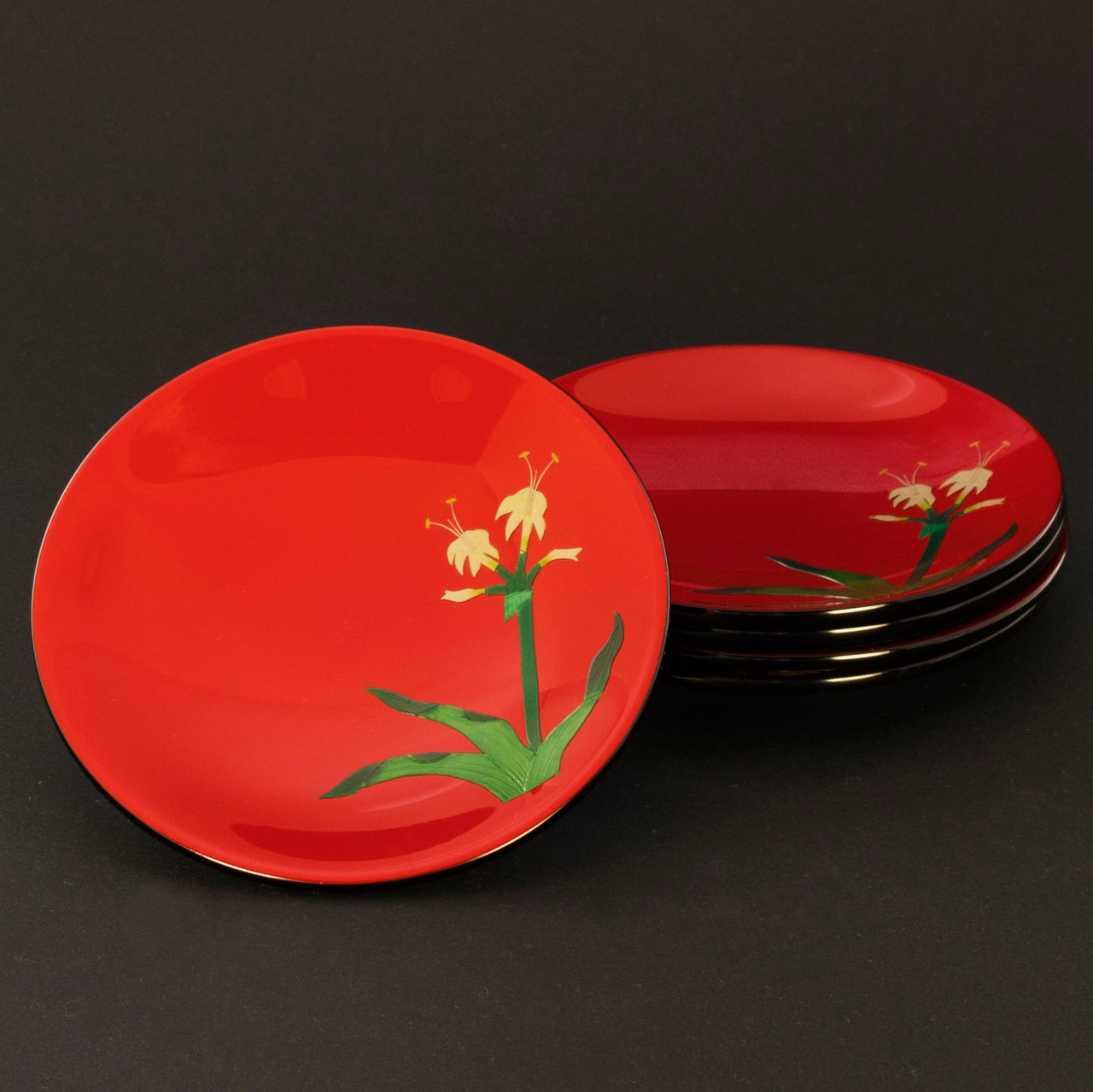 5-Piece Urushi Lacquer Dessert & Appetizer Plate Set, Japanese