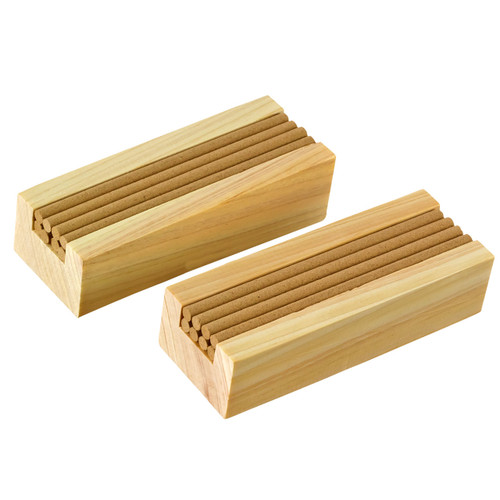 16 pieces of 100% natural hinoki incense.Comes in two holders made from hinoki wood, holding 8 pieces each.