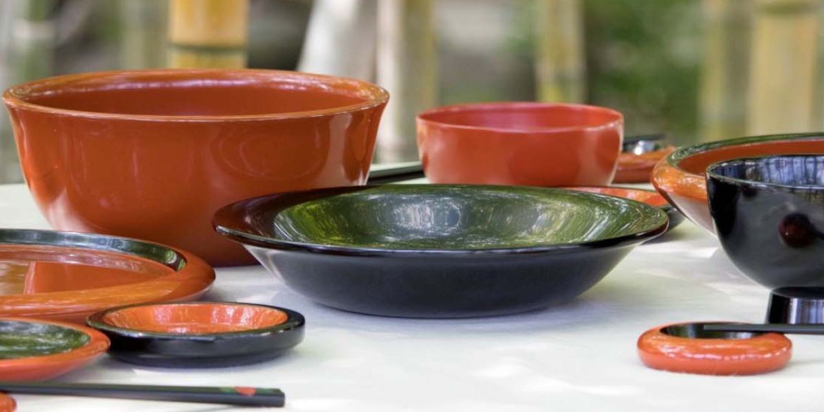 Handcrafted Japanese urushi lacquerware bowls and serving pieces from southern Japan