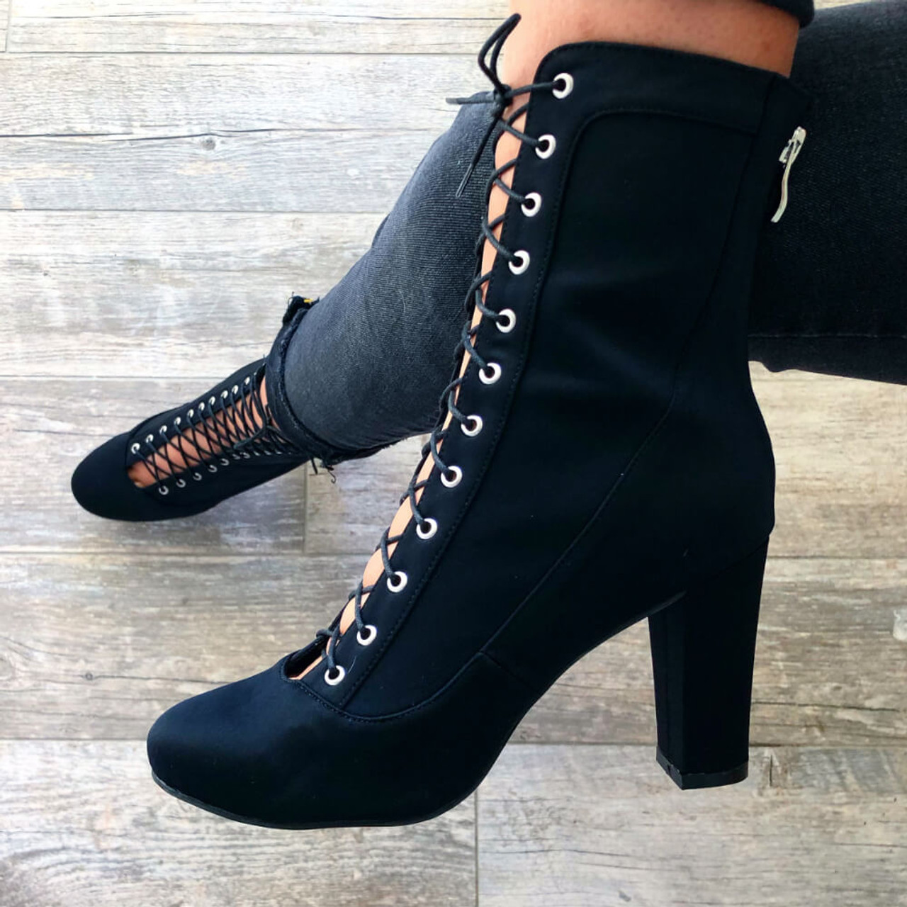 Details about   Women Fashion Square Toe Elastic Boots Back Zipper Ankle Boots Chunky Heel Shoes