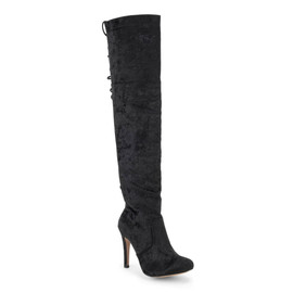 Leilani - Black Closed Toe Lace Up Over The Knee Stiletto Boot